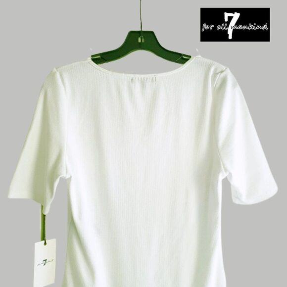 7 FOR ALL MANKIND NEW Preppy Ribbed V-Neck Elbow Sleeve Thong Bodysuit Top - Picture 9 of 11